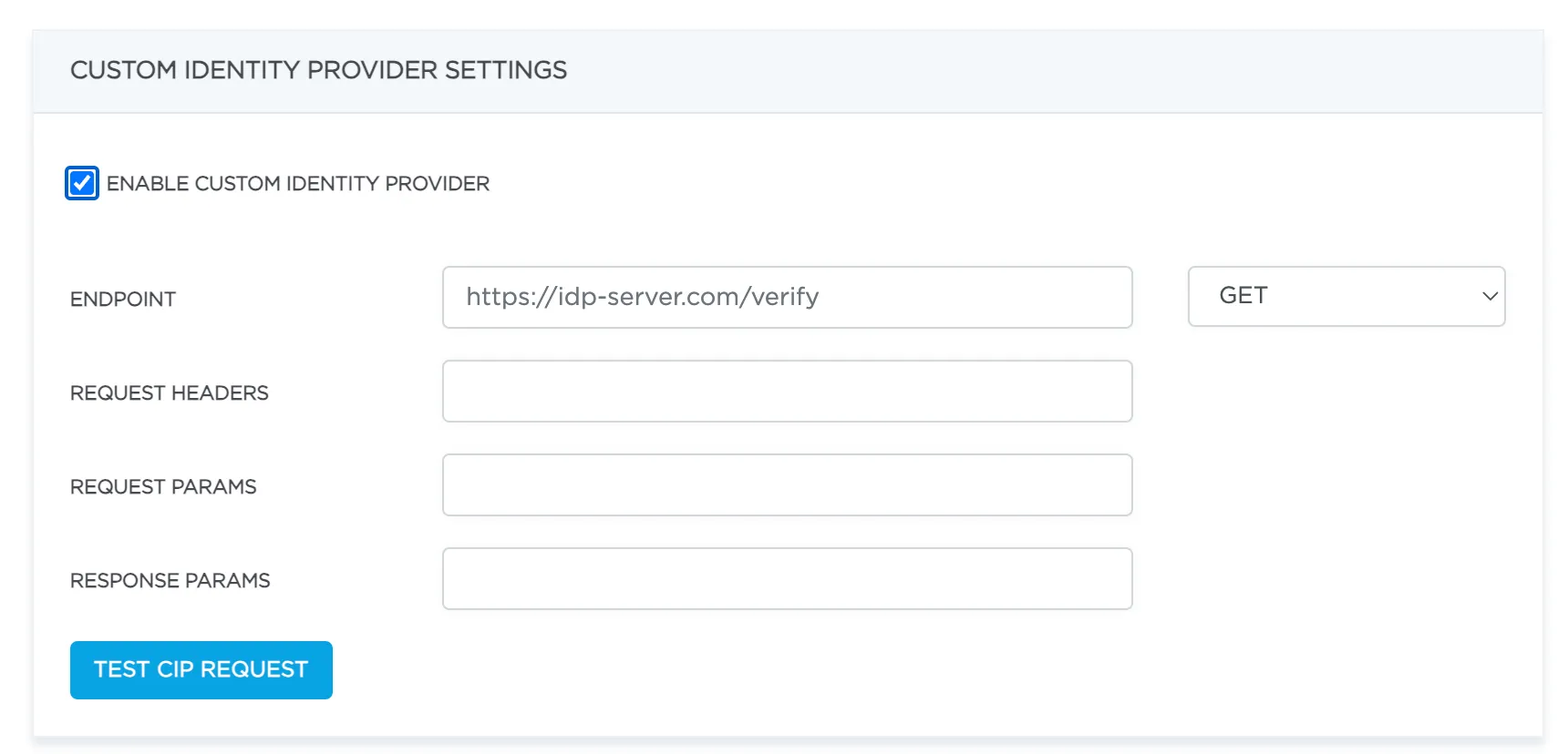 Configure your API URL to verify user and parameters mapping settings