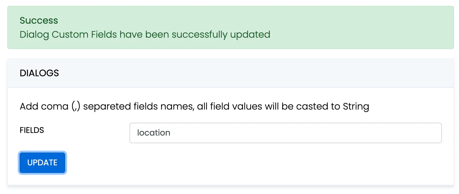 Dialog Extensions fields configuration example