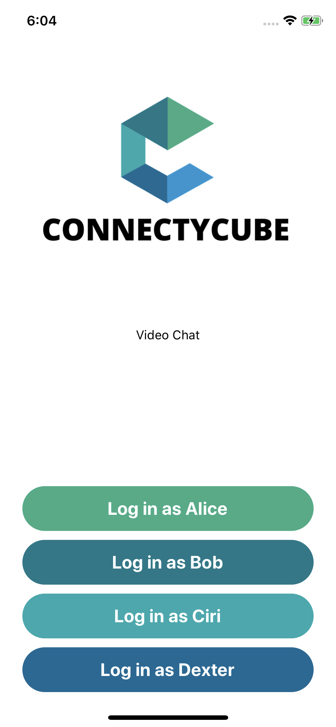 React Native video chat code sample, login