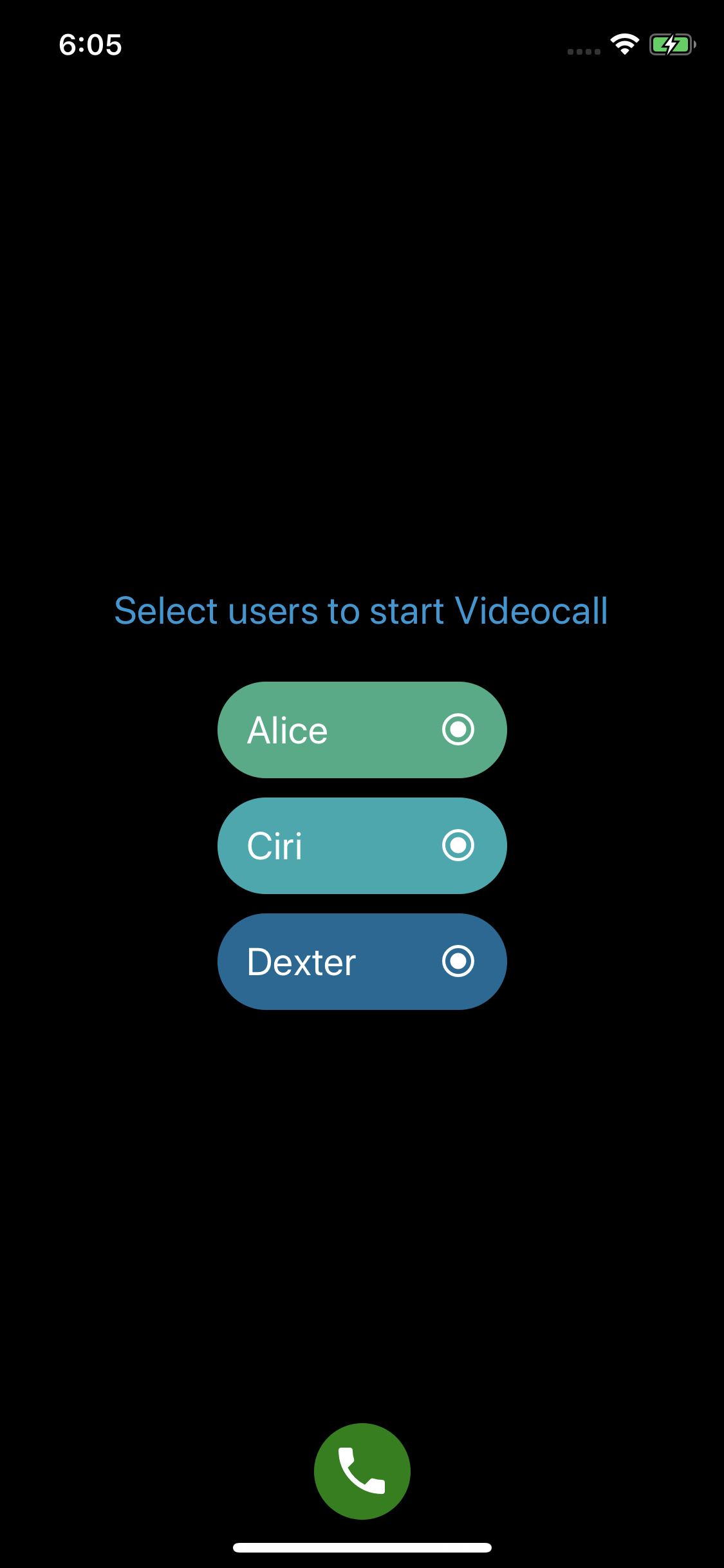 React Native video chat code sample, select