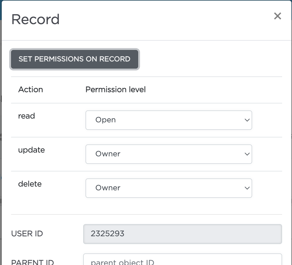Set permissions for record