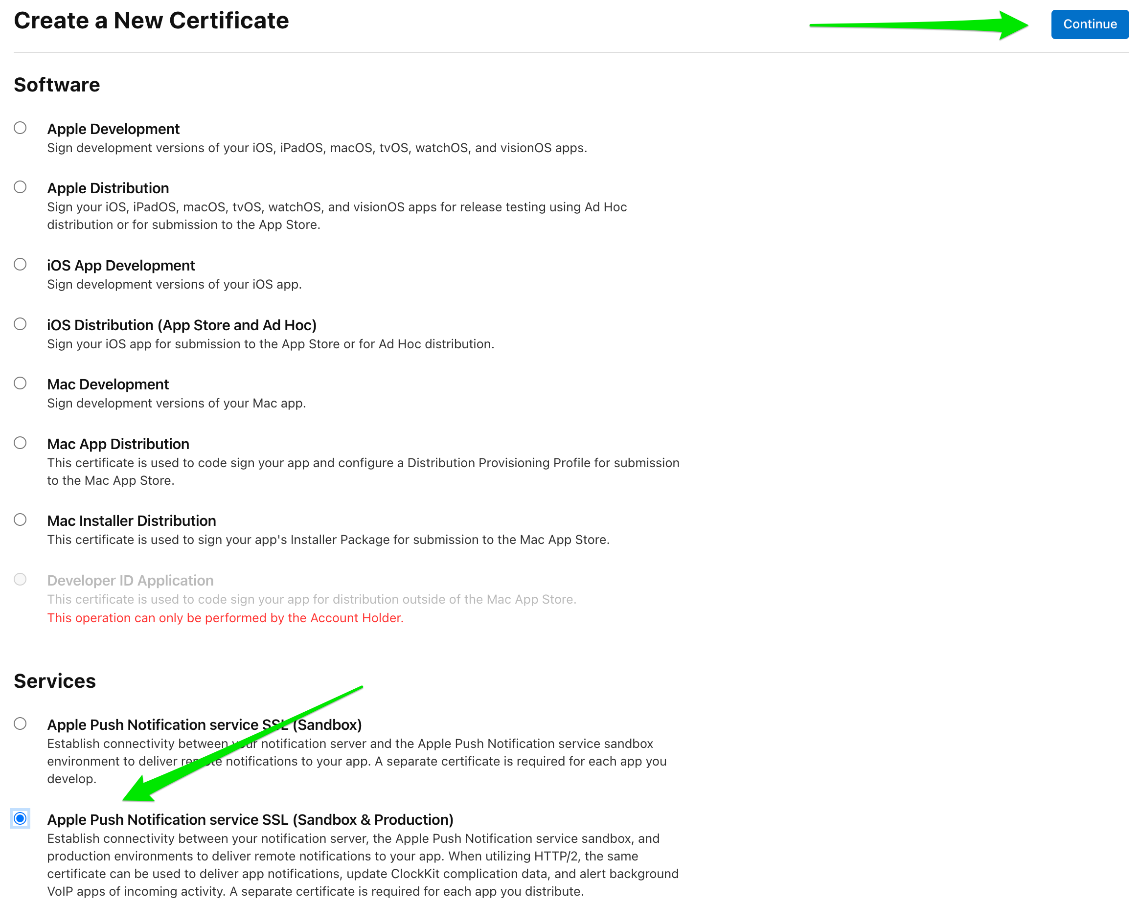 Create new universal APNS certificate