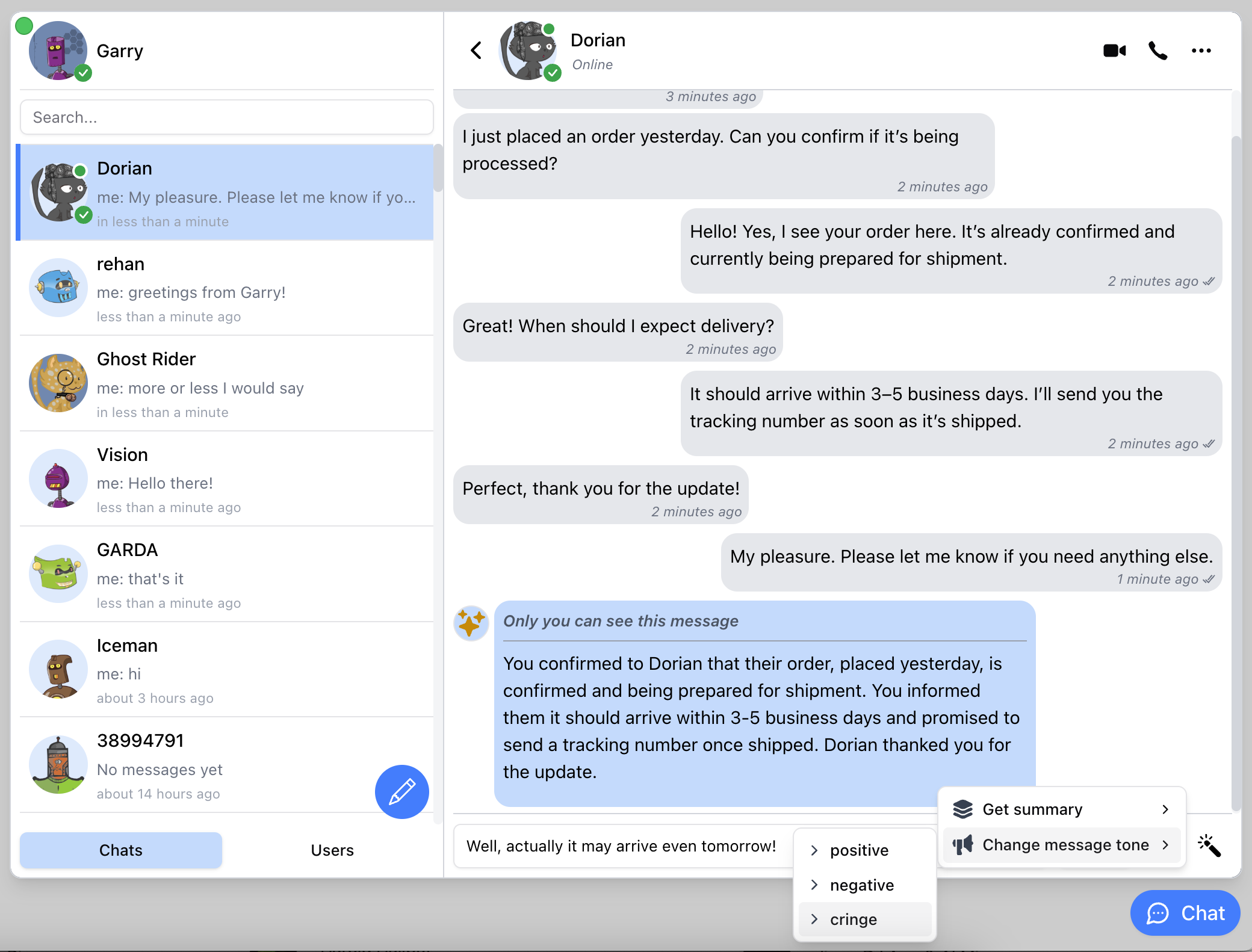 AI - change message tone (choose)