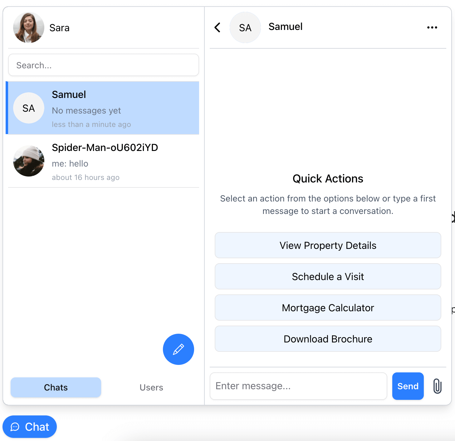 ConnectyCube chat widget, Quick Actions demo