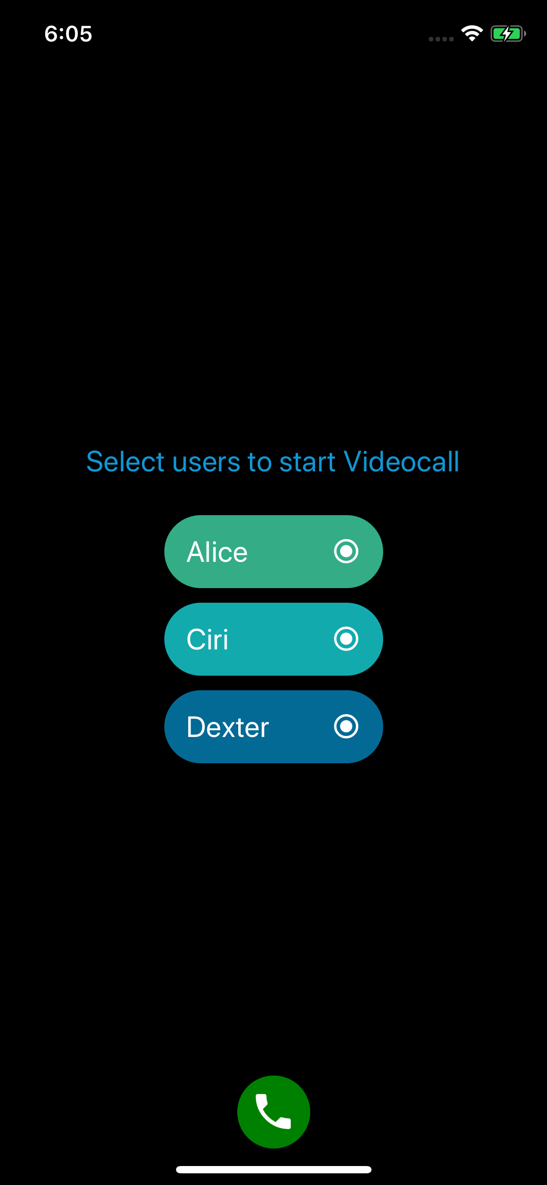 React Native video chat code sample, select users